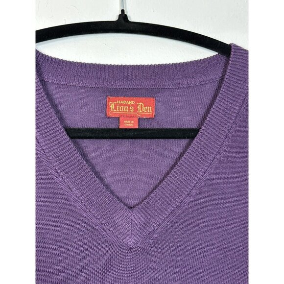 Vintage Haband Lions Den Sweater Large Mens‎ Purple V-Neck Pullover 70L Acrylic - Picture 3 of 8